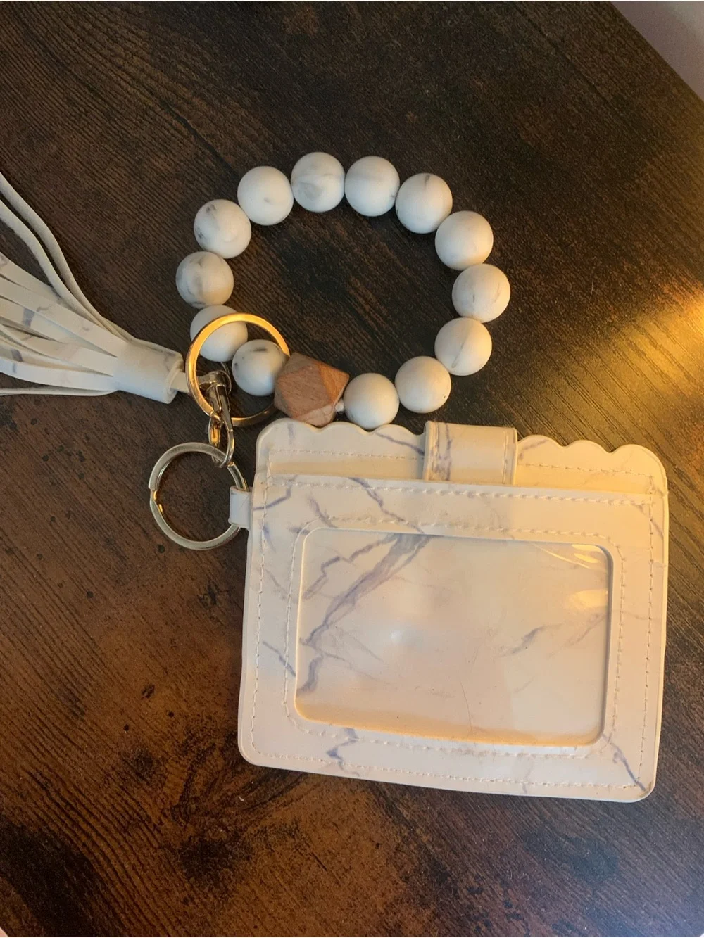 Marble White Tassel Wristlet Card Holder Keychain